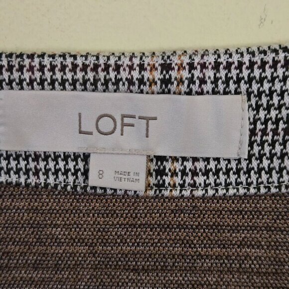 Loft Plaid Puff Sleeve Pocket Dress Neutral Tan Black Plaid Size 8 - Picture 8 of 10